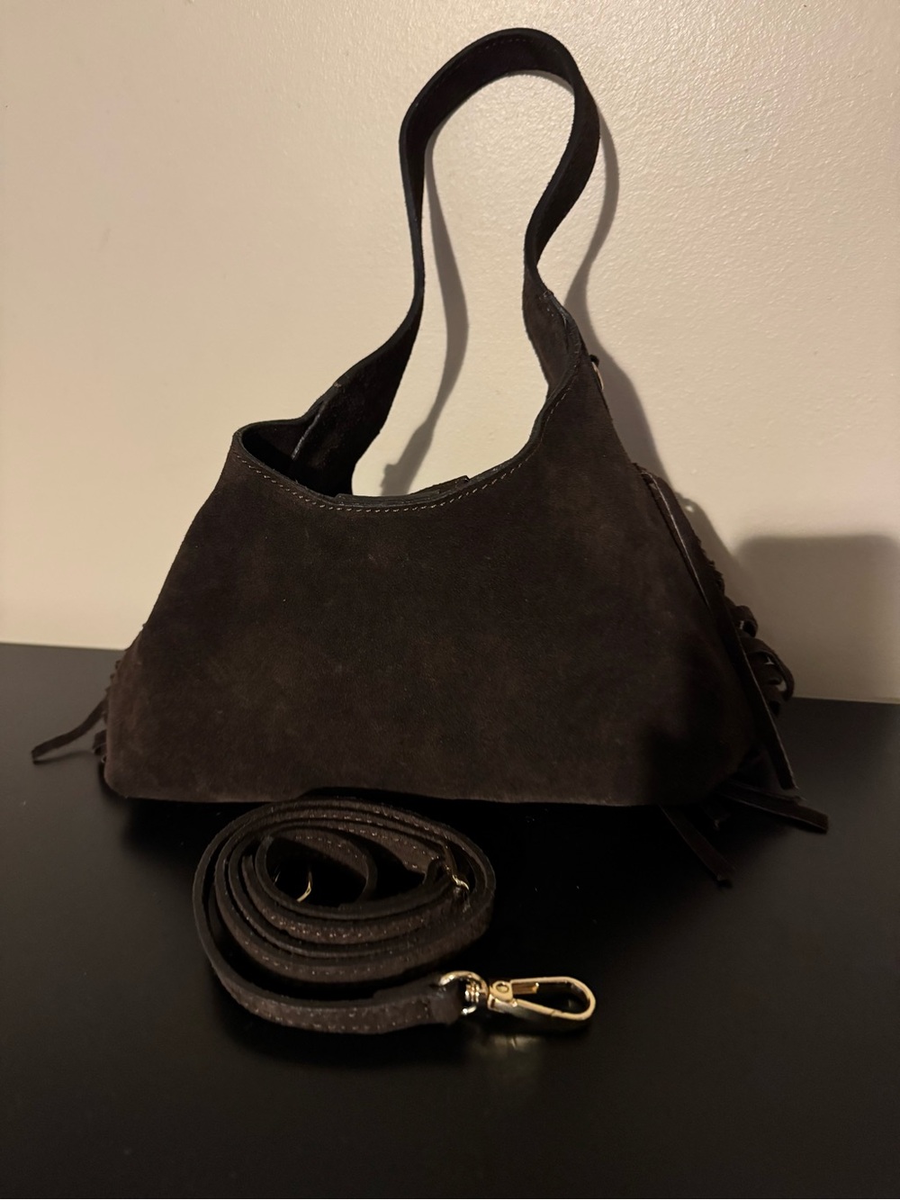 Classic Dark Brown Suede Fringe Mini Bag